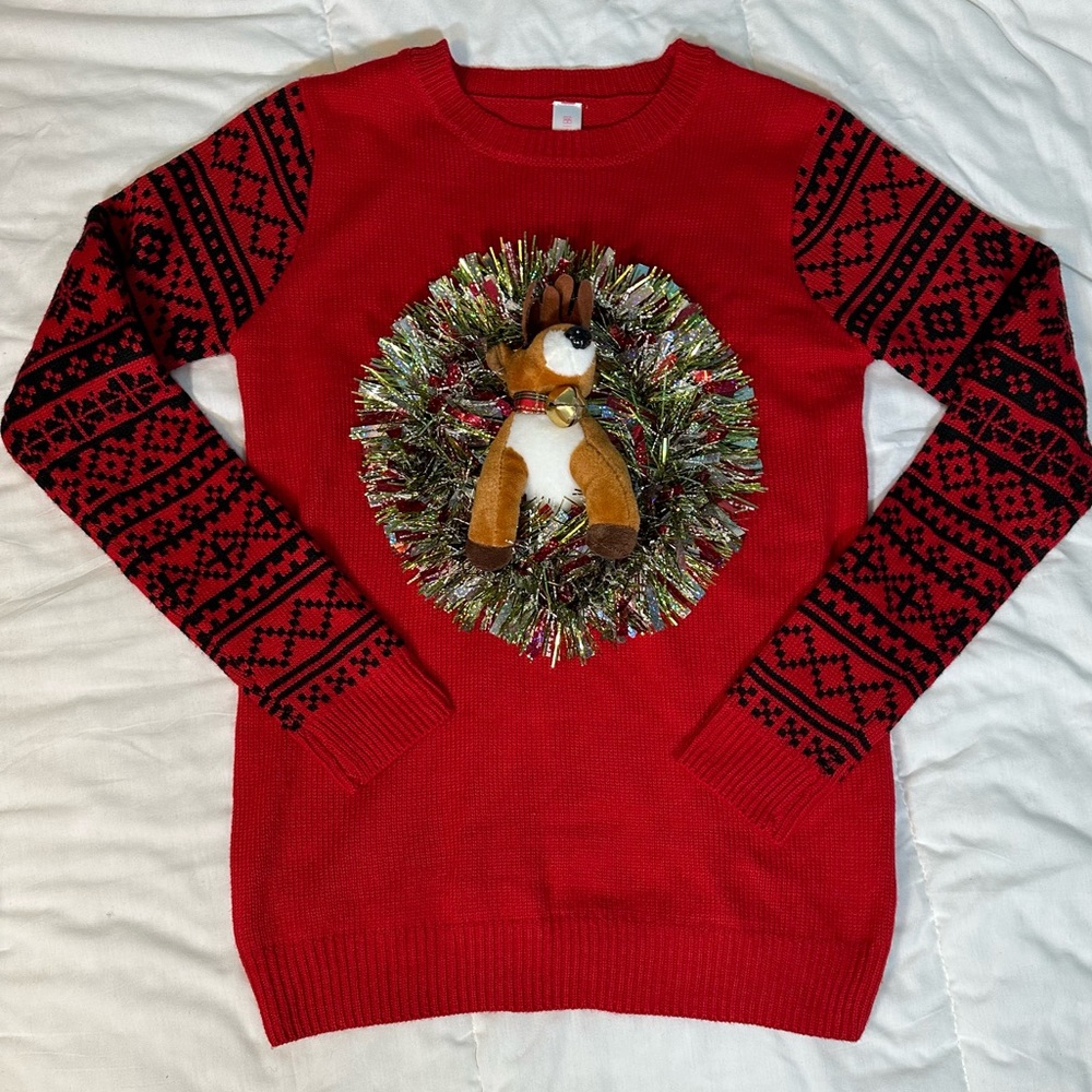 SOLD - Deer Wreath Ugly Christmas Sweater